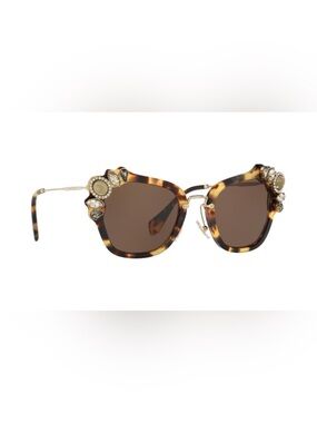 Miu Miu Runway Sunglasses SMU03S Crystal-Embellished Havana